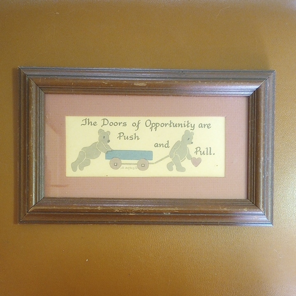 Vintage Heartfelt Framed & Matted Teddy Bear Calligraphy Art